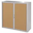 Armoire basse &agrave; rideaux Easyoffice - Gris et h&ecirc;tre - PAPERFLOW 
