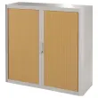 Armoire basse &agrave; rideaux Easyoffice - Gris et h&ecirc;tre - PAPERFLOW 