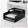 Set de 2 corbeilles &agrave; courrier noires avec trieur de bureau 