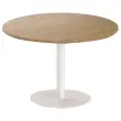 Table ronde diam 116 cm plateau noyer pied blanc pied tulipe 