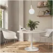 Table ronde diam 116 cm plateau noyer pied blanc pied tulipe 