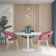 Table ronde diam 116 cm plateau noyer pied blanc pied tulipe 