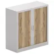 Armoire basse à rideaux métalliques - Alu et chêne veiné - 100x100 cm
