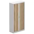 Armoire haute à rideaux métalliques - Alu/chêne veiné - 198x100 cm