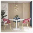 Table ronde diam 116 cm plateau chêne veiné pied tulipe blanc