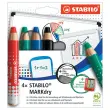 4 Crayons effa&ccedil;ables &agrave; sec MARKdry + chiffonnette + taille-crayon - STABILO 