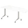 Table rabattable avec roulettes - 190 x 70 cm - Blanc et alu - Angle &agrave; gauche 