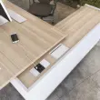 Bureau BARI Retour gauche 180 cm ch&ecirc;nestructur&eacute; / blanc mont&eacute; 