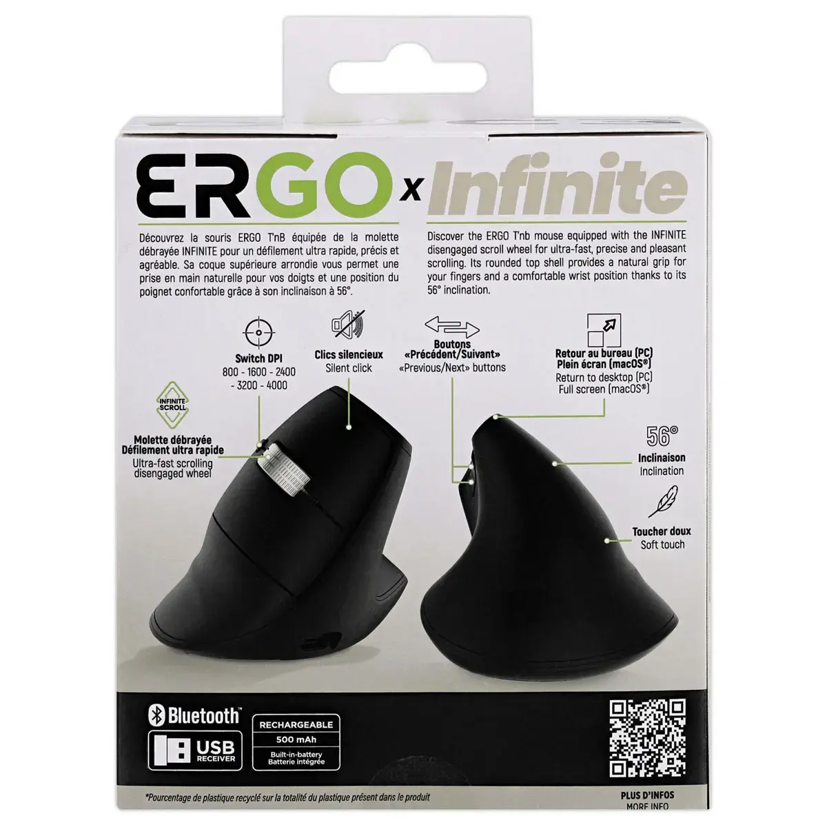 Souris sans fil rechargeable verticale ERGO INFINITE