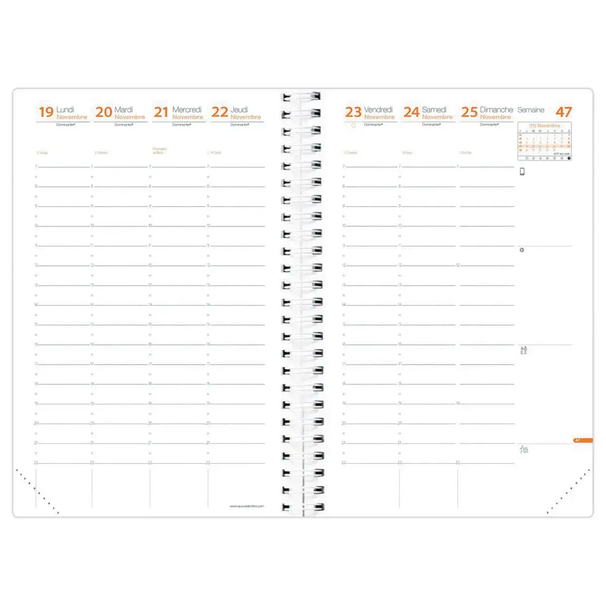 Agenda semainier  - 16x24 cm - D&eacute;cembre &agrave; d&eacute;cembre - Noir - QUO VADIS 