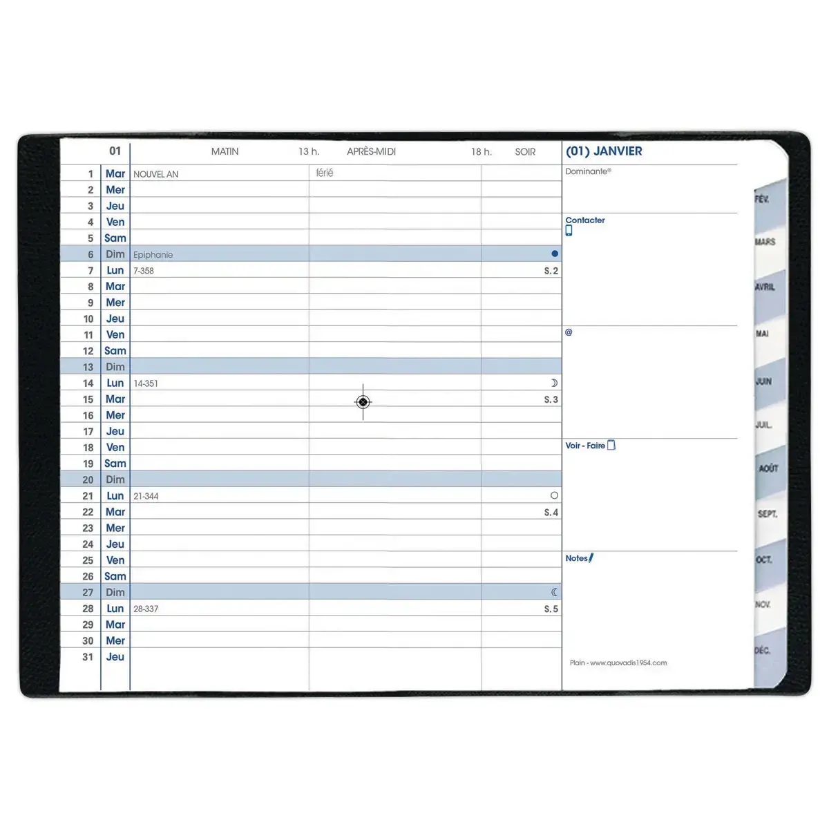 Agenda mensuel Plain - 10x15 cm - Noir - Janvier à décembre - QUO VADIS