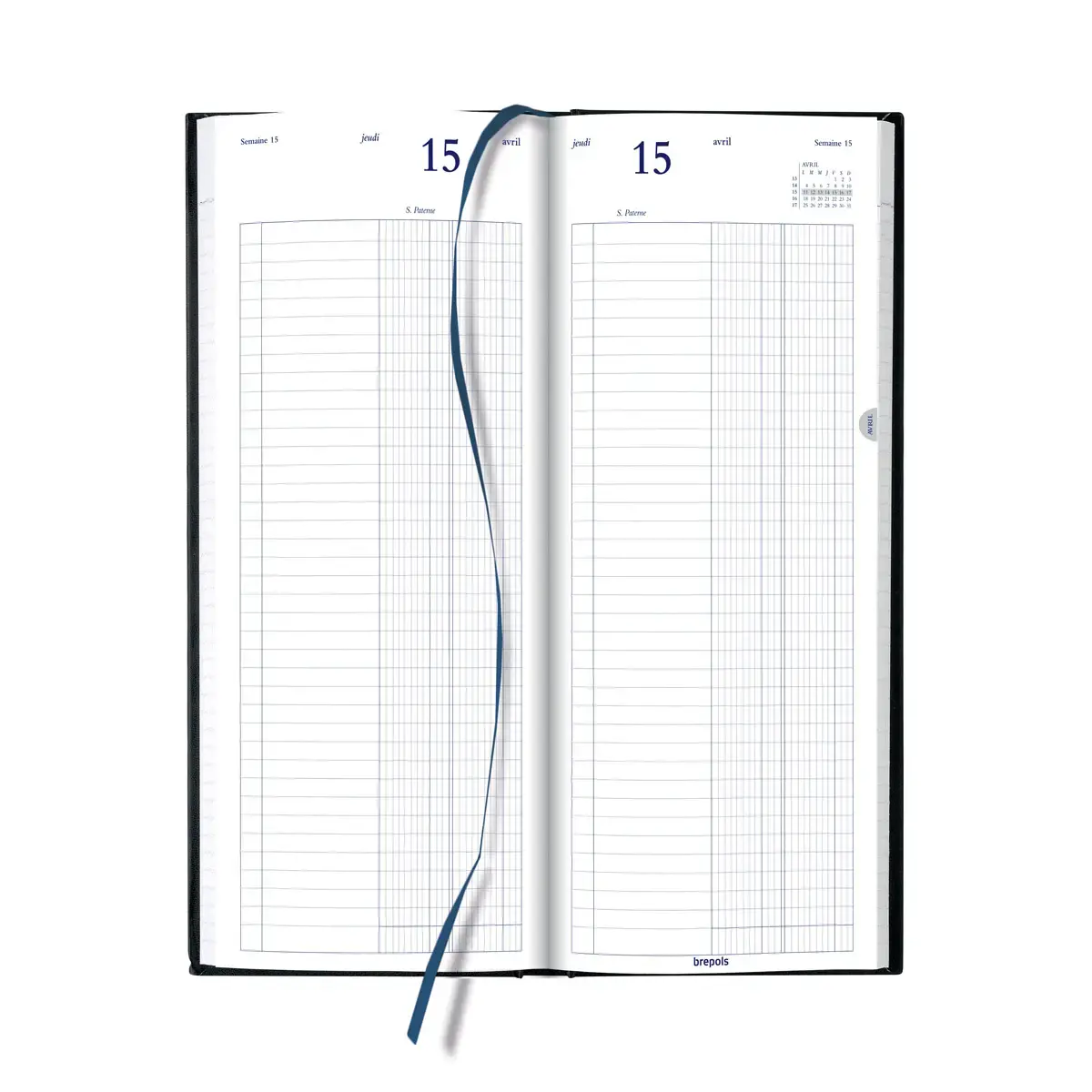 Agenda journalier banque 2 volumes - 14,3x32,5 cm - Noir - Janvier à décembre 2027 - BREPOLS
