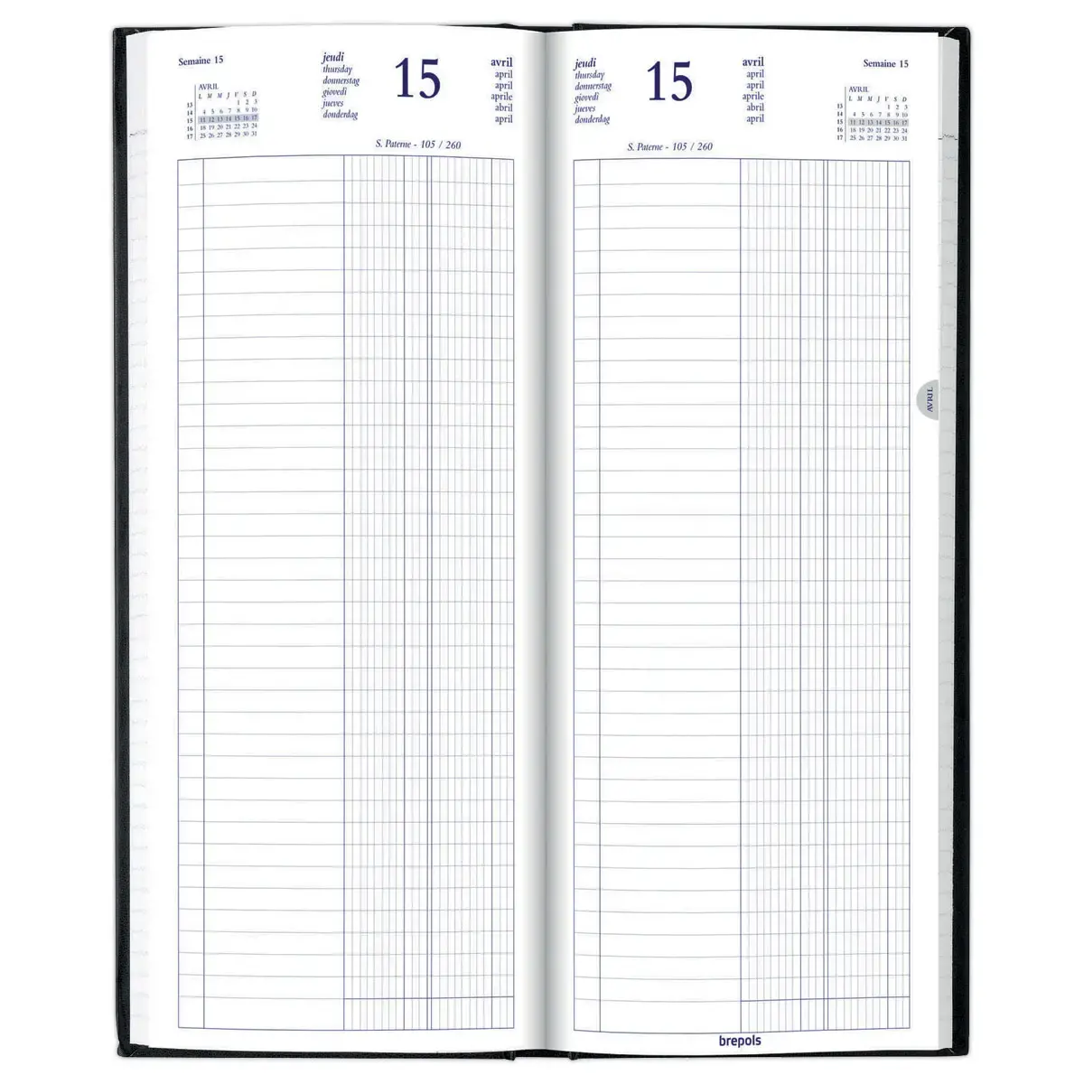 Agenda journalier banque 2 volumes - 14,3x32,5 cm - Noir - Janvier à décembre 2027 - BREPOLS