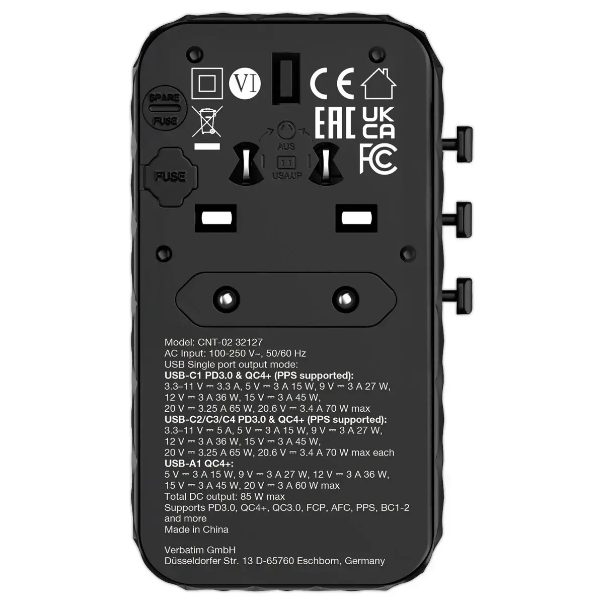 Adaptateur universel de voyage 85W GaN 