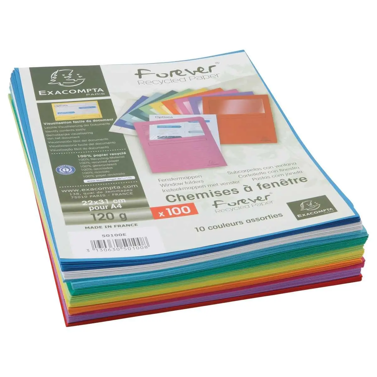 100 Pochettes coins à fenêtre cristal - EXACOMPTA - assortis