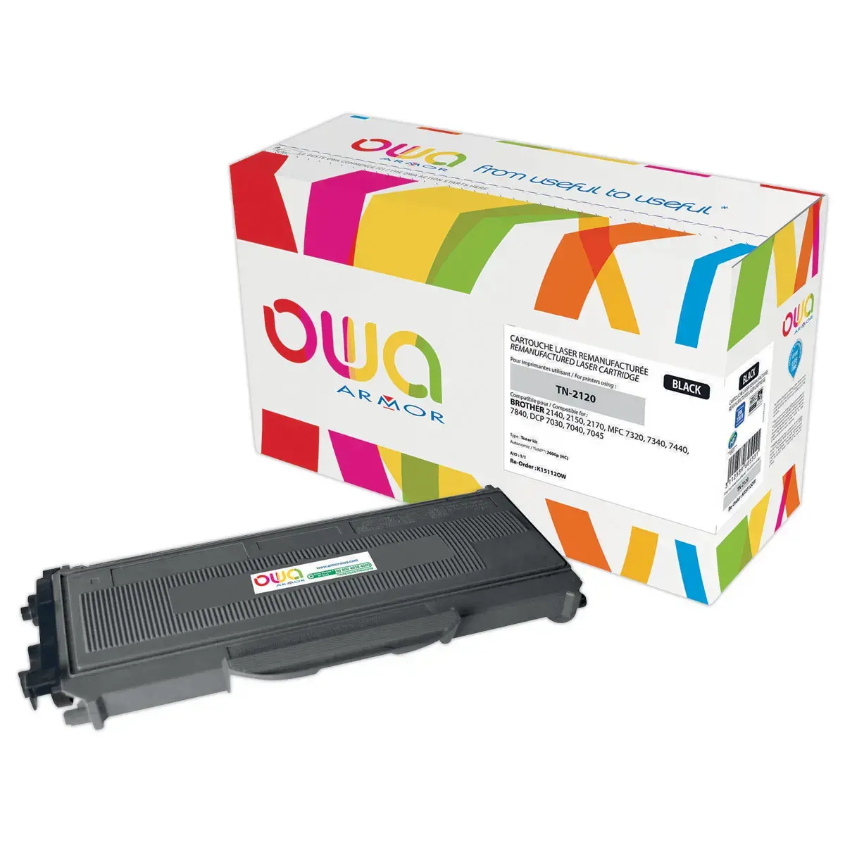 Toner &eacute;q. BROTHER TN-2120 - Haute capacit&eacute; - Noir - OWA 