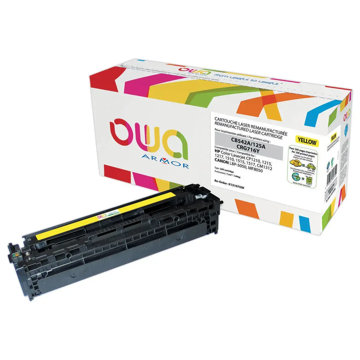 Toner éq. CANON 716Y, HP CB542A - Jaune - OWA