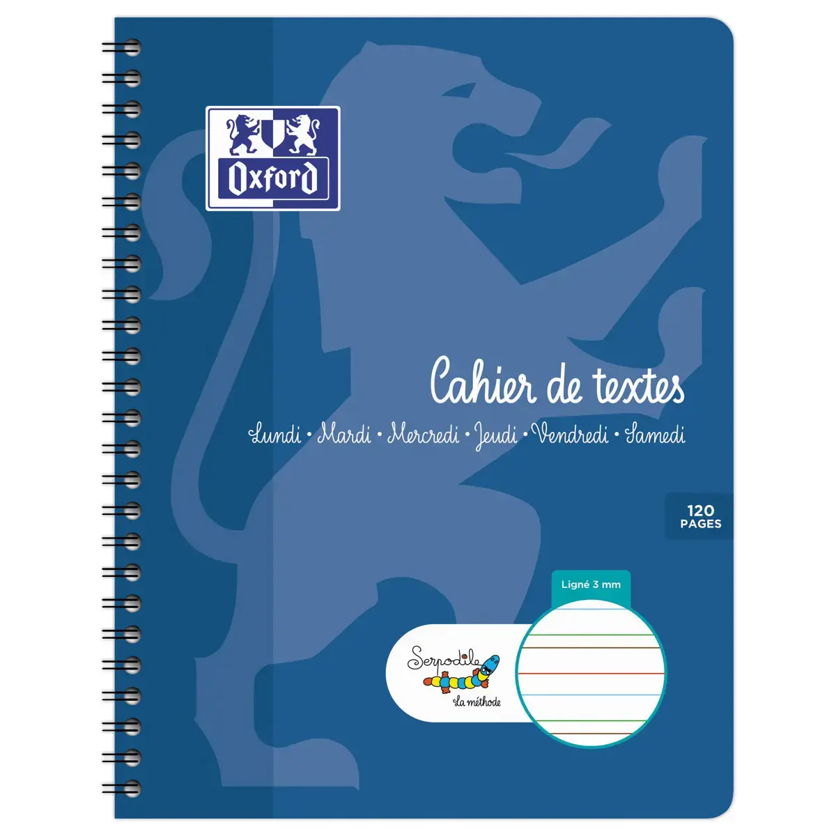 Cahier de texte reliure int&eacute;grale Lign&eacute; - A5+ 90g - 120 pages - Bleu - Oxford 