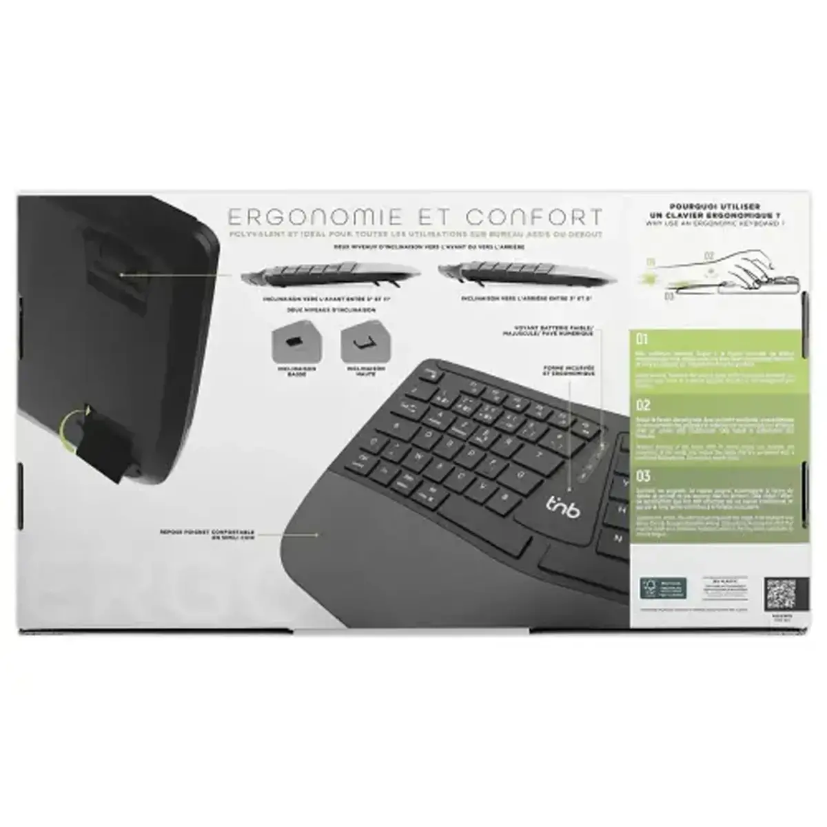 Clavier ergonomique sans fil rechargeable