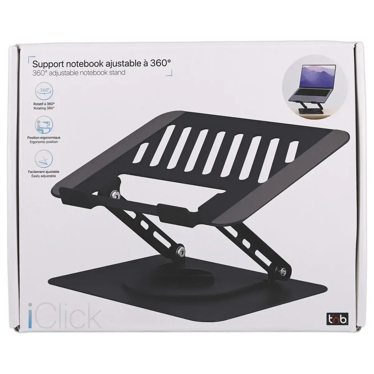 Support notebook rotatif 360° en métal iClick - Gris