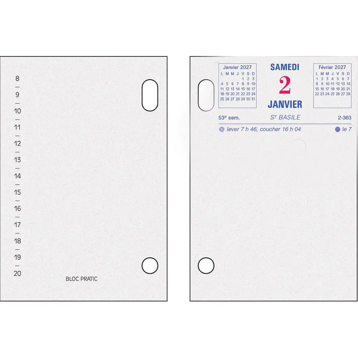 Bloc-&eacute;ph&eacute;m&eacute;ride recycl&eacute; date &agrave; droite - 8,2 x 12 cm - Janvier &agrave; d&eacute;cembre - EXACOMPTA 