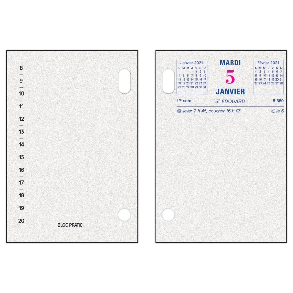 Bloc-&eacute;ph&eacute;m&eacute;ride recycl&eacute; date &agrave; droite - 8,2 x 12 cm - Janvier &agrave; d&eacute;cembre - EXACOMPTA 