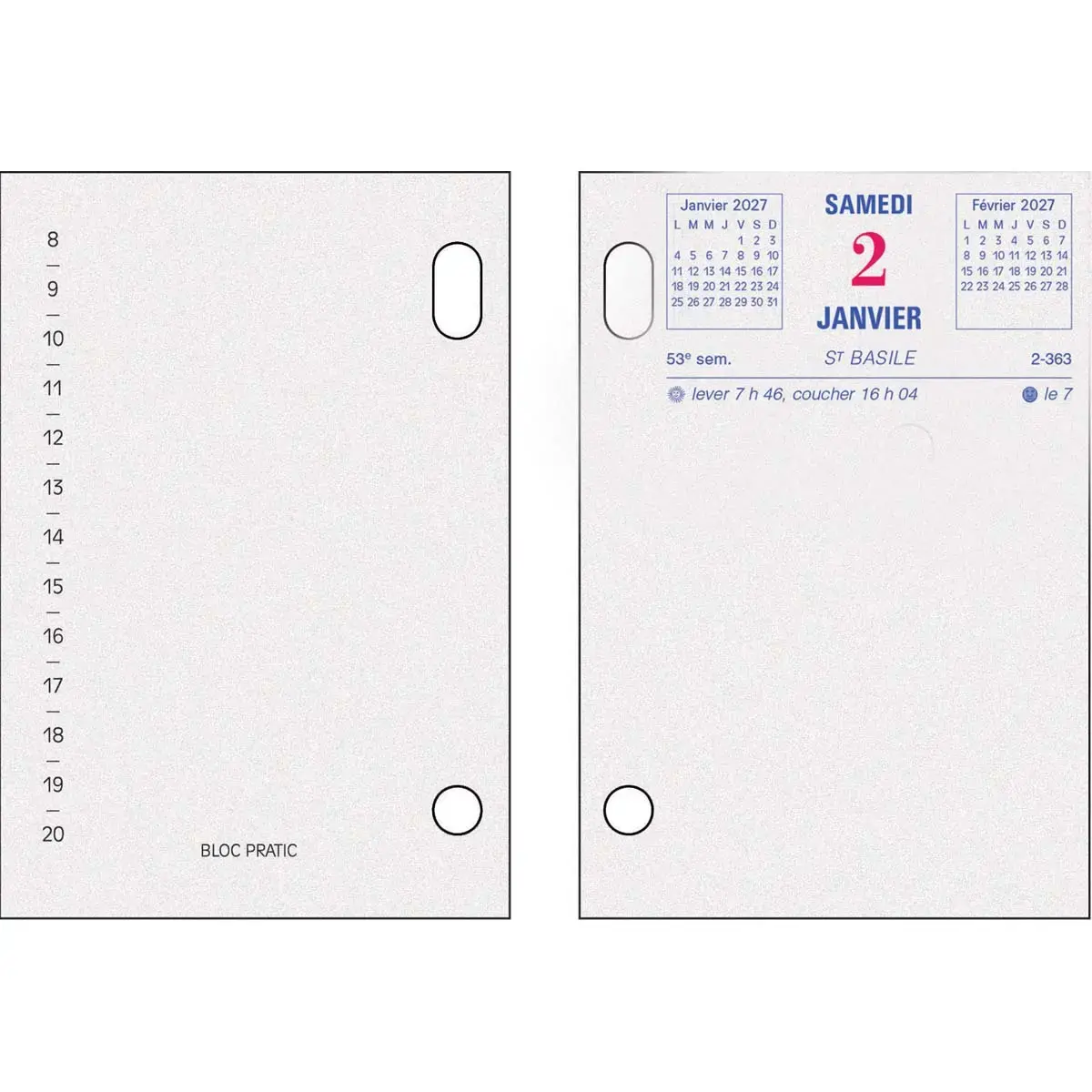Bloc-&eacute;ph&eacute;m&eacute;ride recycl&eacute; date &agrave; droite - 8,2 x 12 cm - Janvier &agrave; d&eacute;cembre - EXACOMPTA 