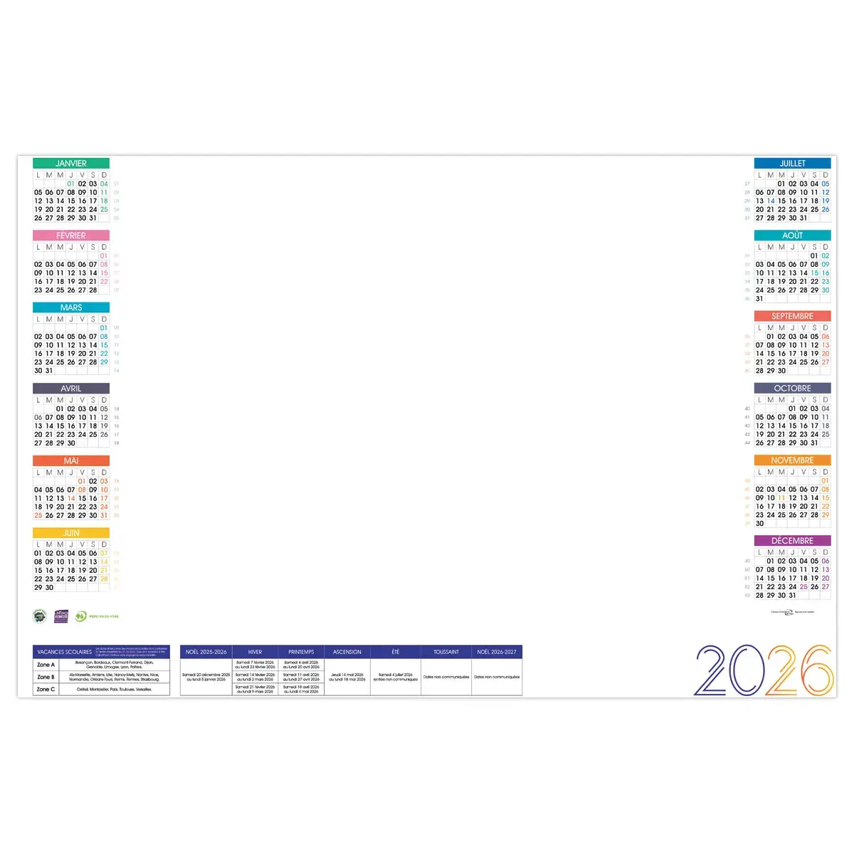 Bloc sous-main annuel - 54 x 38,5 cm