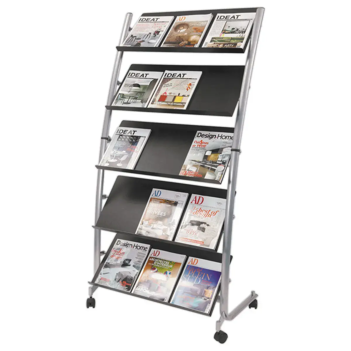 Présentoir de sol mobile 5 tablettes 15 documents A4 - Aluminium - ALBA