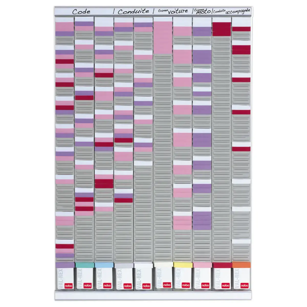 Kit de planning annuel à fiche T - 10 colonnes - 54 fentes - NOBO