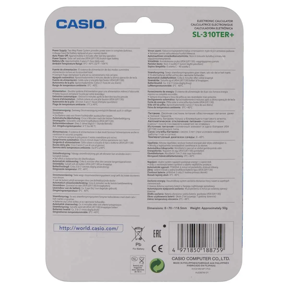 Calculatrice de poche SL 310TER+ solaire 10 chiffres - CASIO