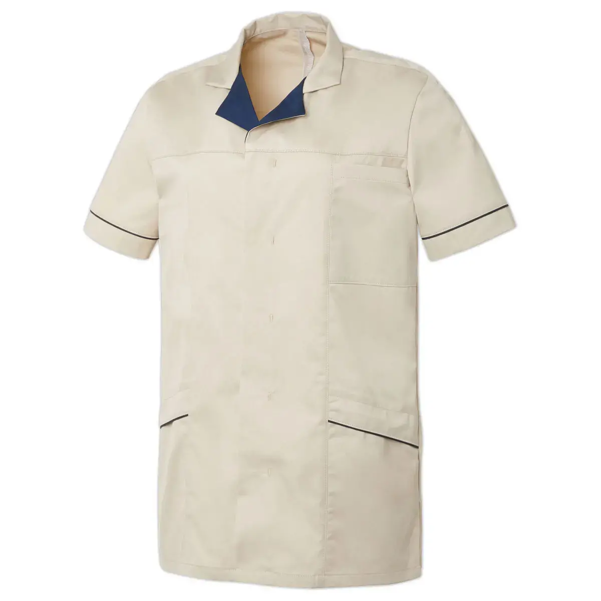 TUNIQUE MANCHES COURTES HOMME &Agrave; COL TAILLEUR ALEXIS &ndash; BEIGE NAVY &ndash; T.6 