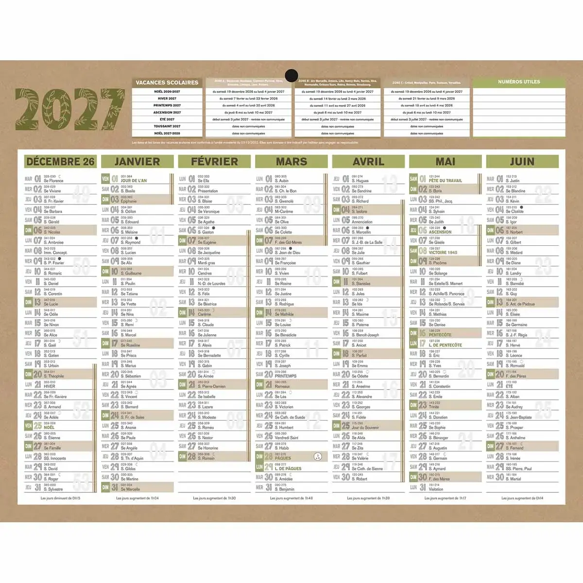 Calendrier banque 2027 Natura 12 mois - 26,5 x 21 cm - BOUCHUT GRANDREMY