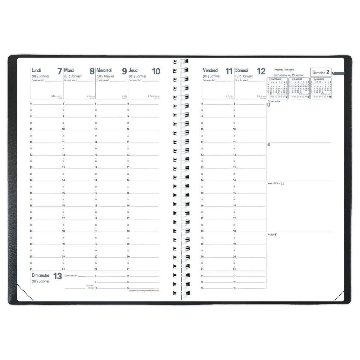 Agenda semainier - 16x24 cm - Août à août - Noir - QUO VADIS
