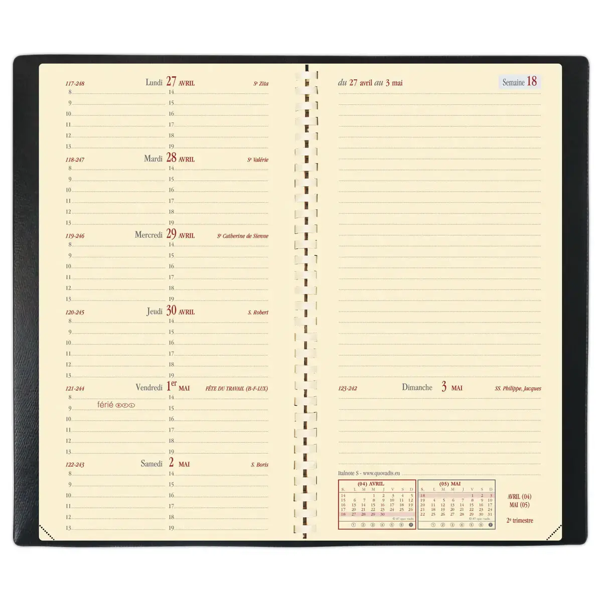 Agenda semainier Italnote spirale - 8,8x17cm - Noir - Janvier à décembre - QUO VADIS