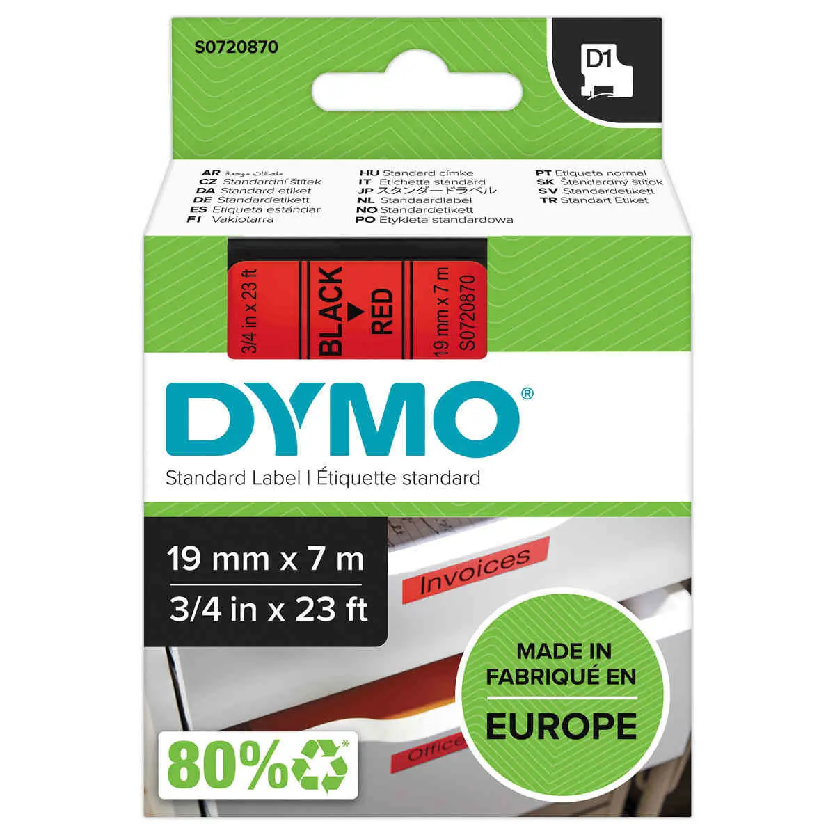 Ruban pour titreuse DYMO D1 19 mm rouge impression noire