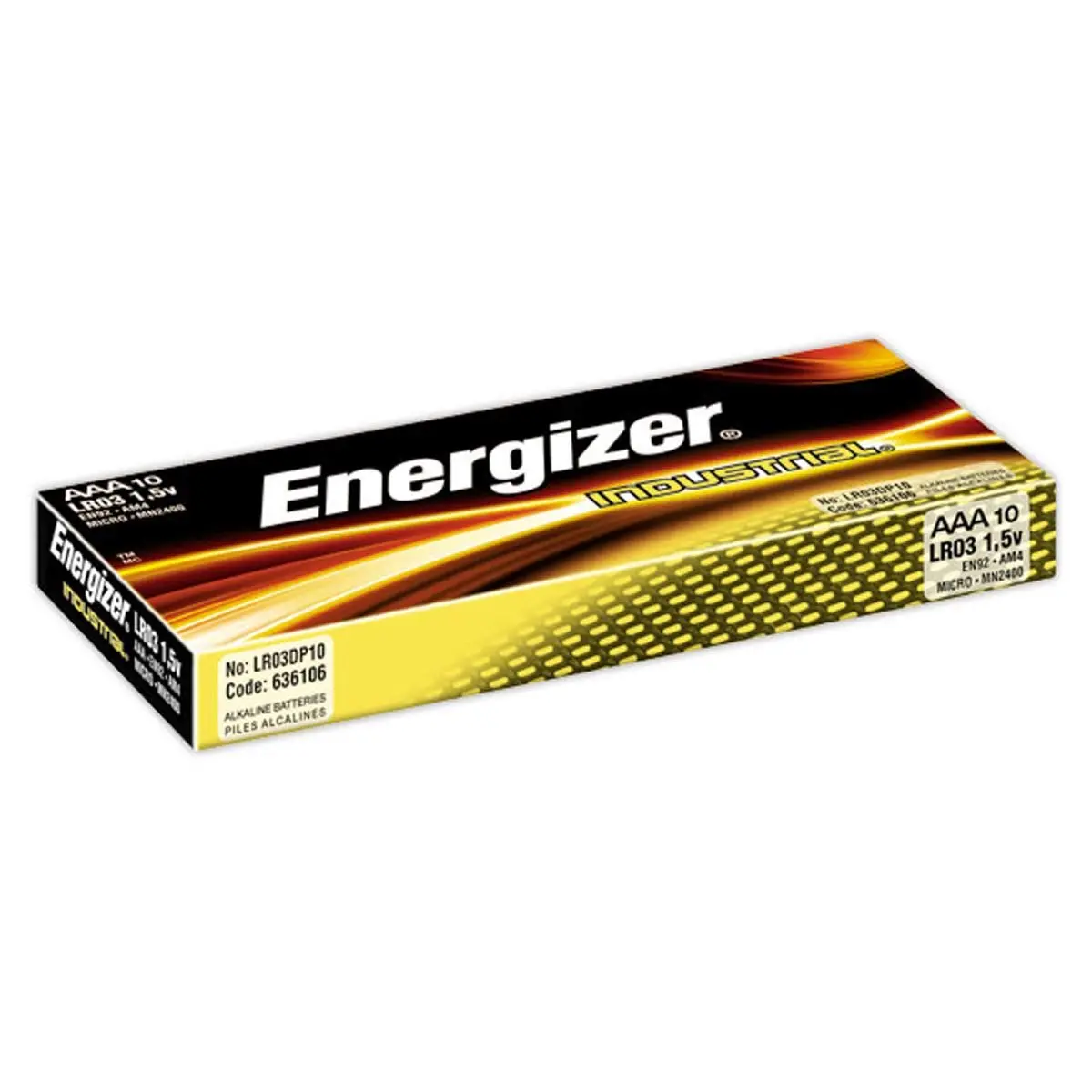 10 Piles alcalines AAA LR3 Energizer Industrial - pack de 10