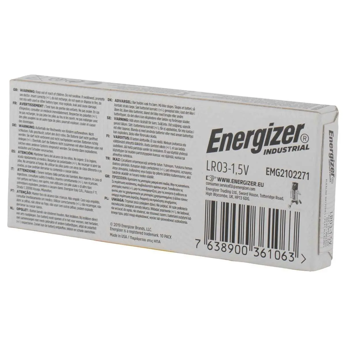 10 Piles alcalines AAA LR3 Energizer Industrial - pack de 10