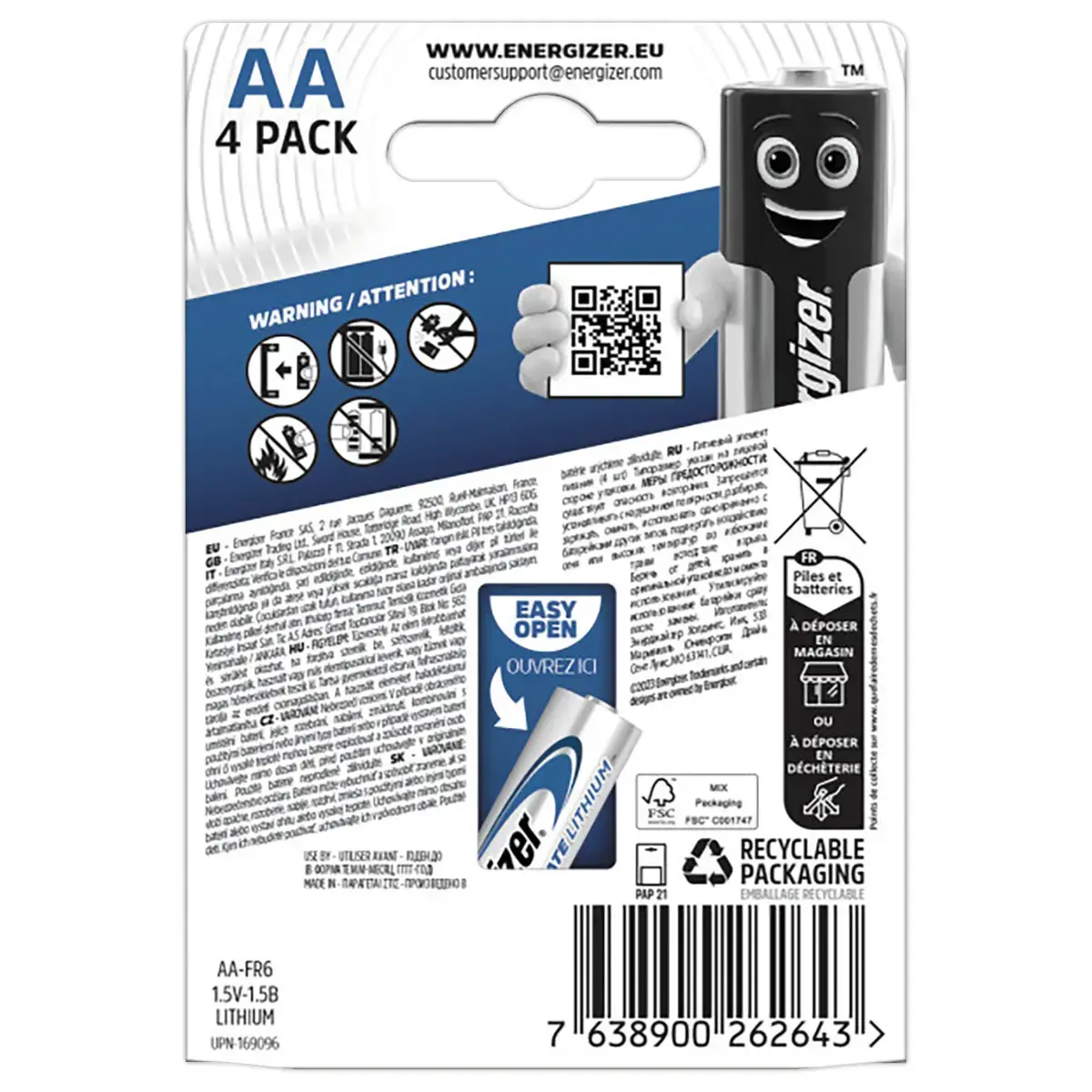 4 Piles Ultimate Lithium LR6 (AA) - 1.5 Volts - ENERGIZER
