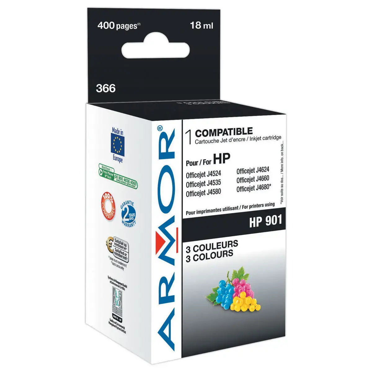 Cartouche d'encre ARMOR 3 couleurs compatible HP CC656A