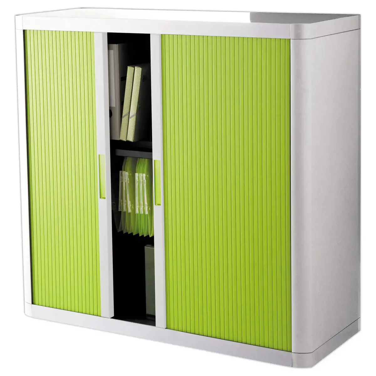 Armoire basse à rideaux Easyoffice - Blanc et vert anis - PAPERFLOW