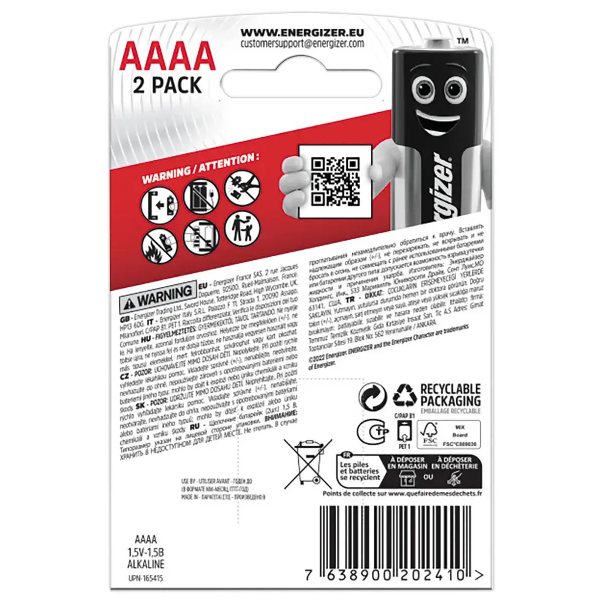 2 Piles alcalines - Ultra+ AAAA 1.5V - Energizer
