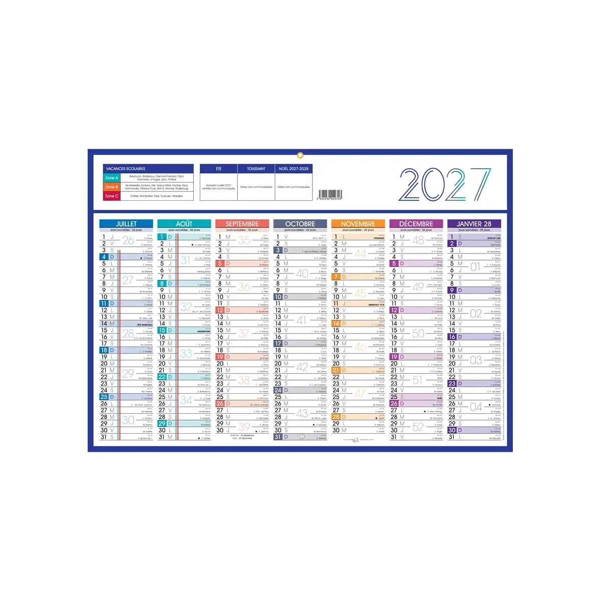 25 Calendriers de banque - 54 x 38,5 cm - 7 mois par face - Janvier &agrave; d&eacute;cembre 