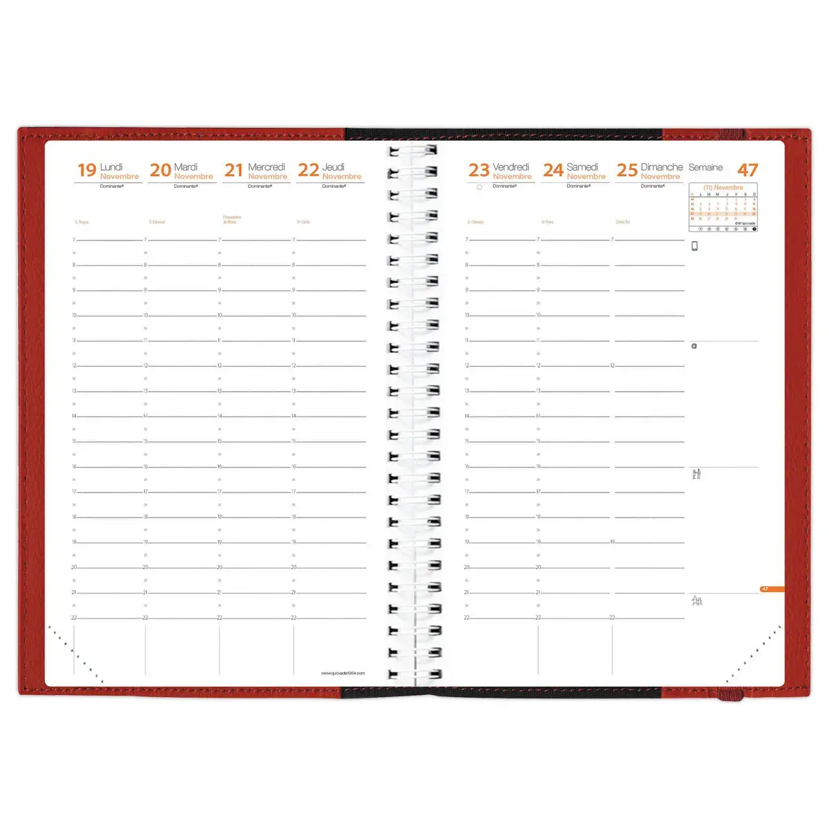Agenda semainier - 16x24 cm - Décembre à décembre - Rouge - QUO VADIS