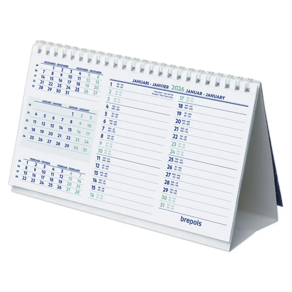 Calendrier de bureau spiralé 21 x12.5 cm -janvier décembre - Janvier à décembre - BREPOLS