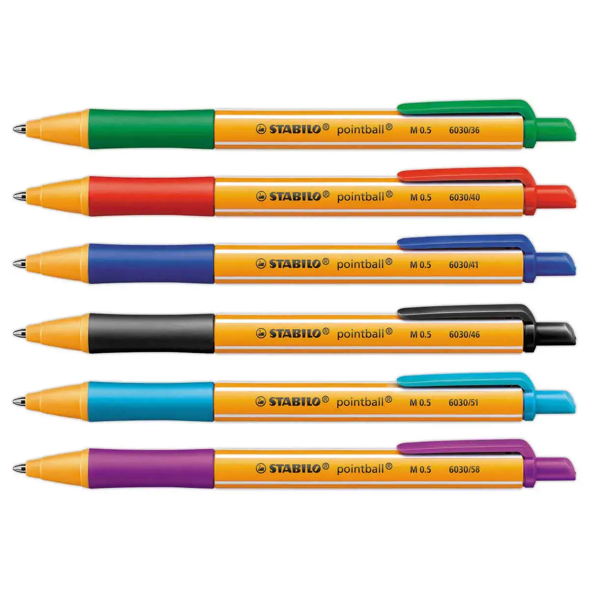 6 Stylos-billes pointball - Pointe moyenne - Coloris assortis - STABILO