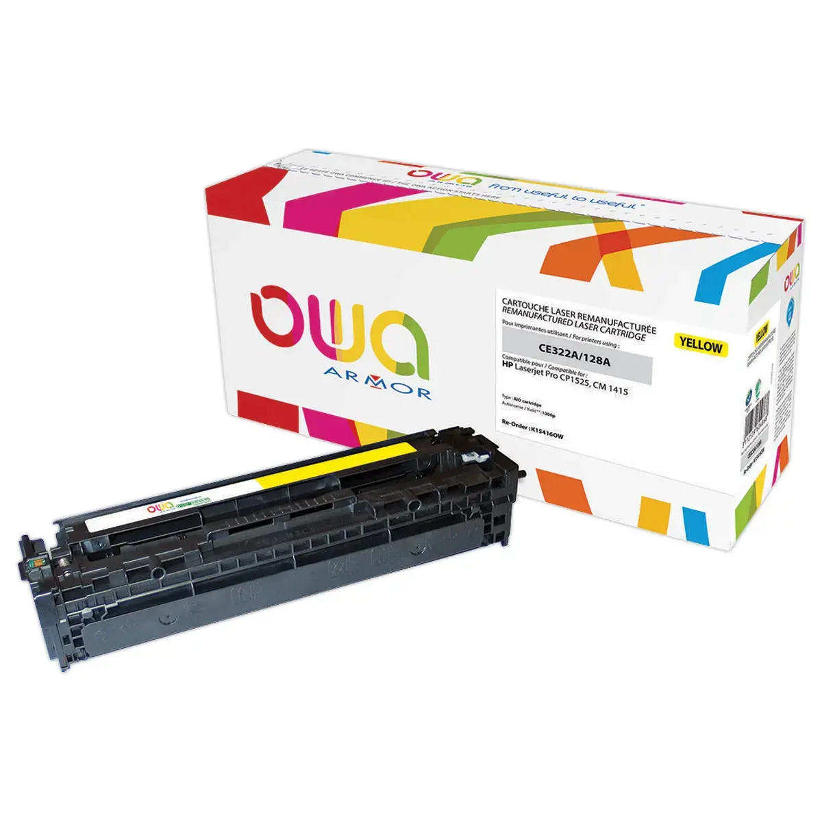 Toner &eacute;q. HP CE322A - Jaune - OWA 