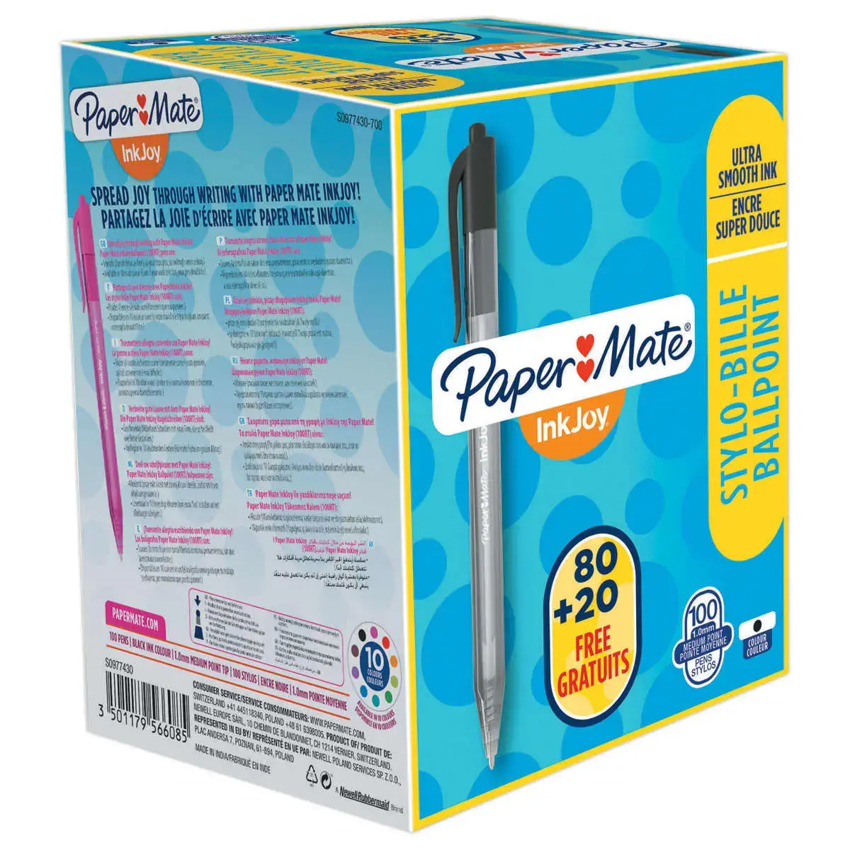 100 Stylos bille rétractables Inkjoy 100 RT - Pack économique ( 80+20 gratuits) - Noir - PAPER MATE INKJOY
