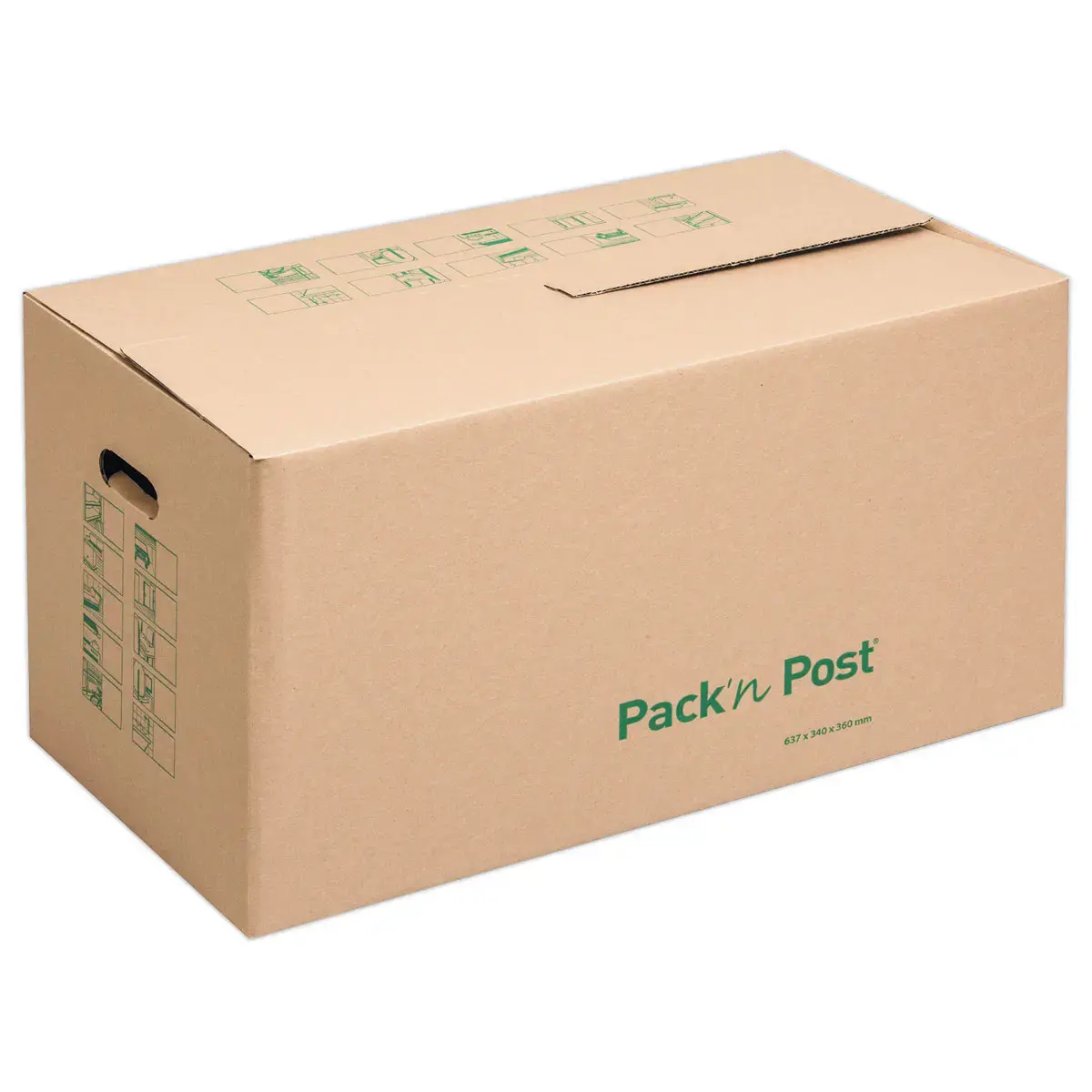 10 Cartons de d&eacute;m&eacute;nagement &agrave; poign&eacute;es - Fermeture X - 637 x 340 x 360 mm - GPV 
