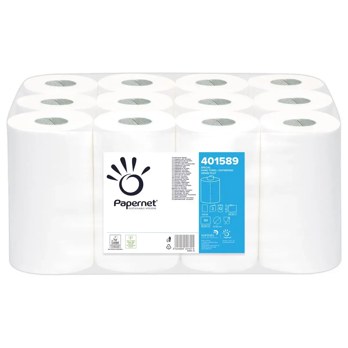 12 Bobines d'essuie-mains - Dévidage central - Papernet